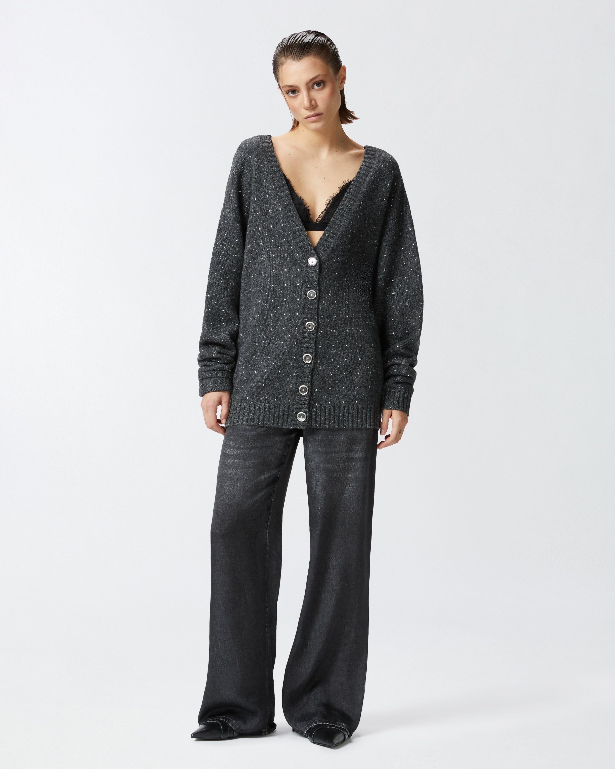 V-NECK CARDIGAN WITH RHINESTONES - 3