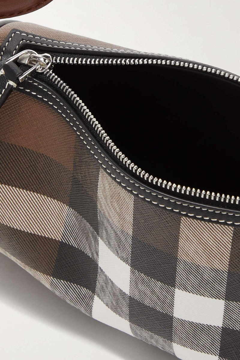 Leather-trimmed checked coated-canvas shoulder bag 5