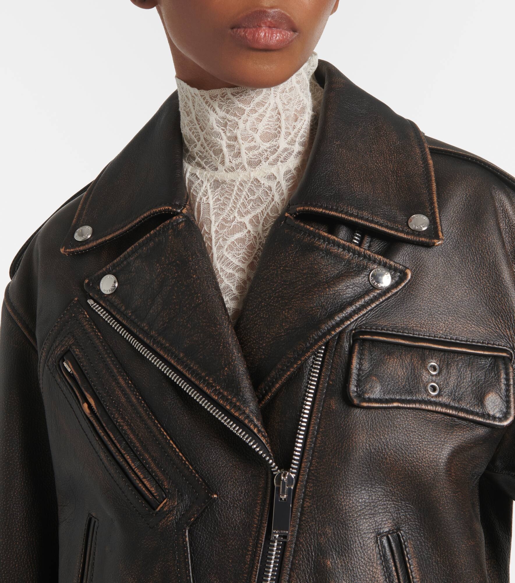 Leather biker jacket - 4