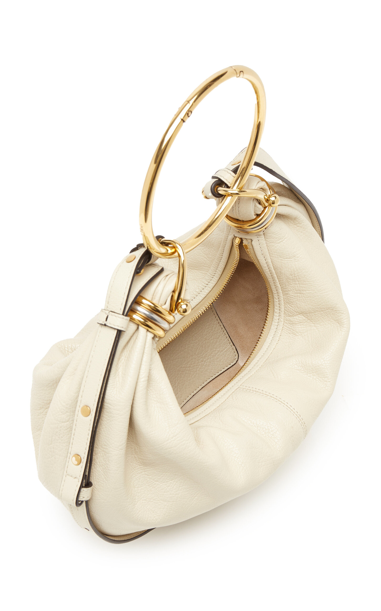 Bracelet Handle Leather Shoulder Bag white - 5