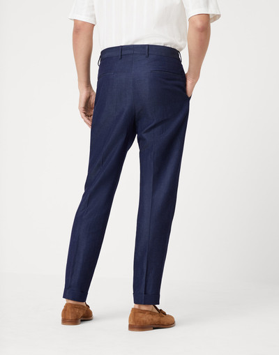 Brunello Cucinelli Wool and linen denim-effect twill leisure fit trousers with pleat outlook