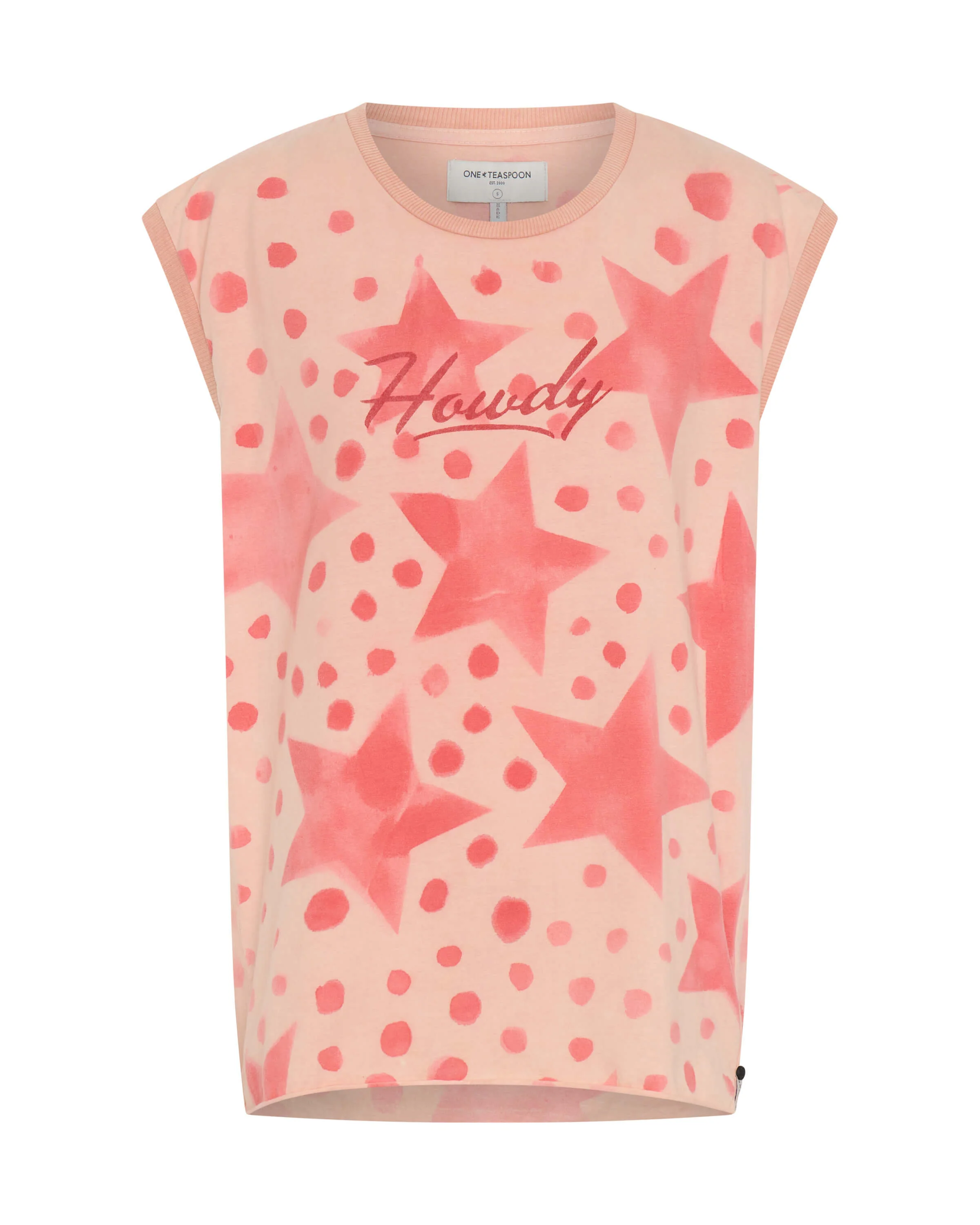 Polka Star Hand Sprayed Howdy Unisex Tank Top - Peach - 1