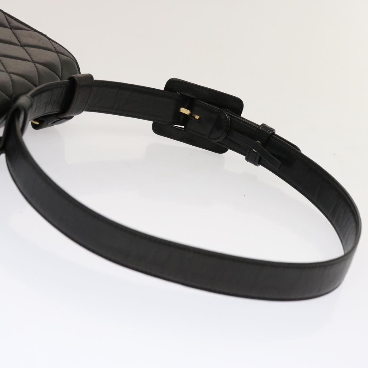CHANEL Matelasse Turn Lock Waist Bag Lamb Skin Black CC - 8