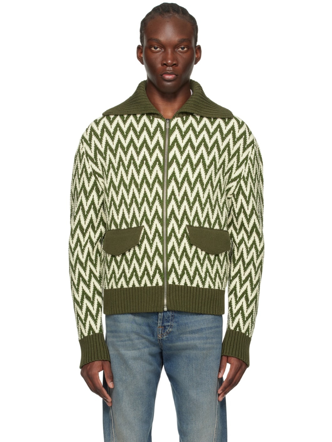 White & Green Curb Bomber Jacket - 1