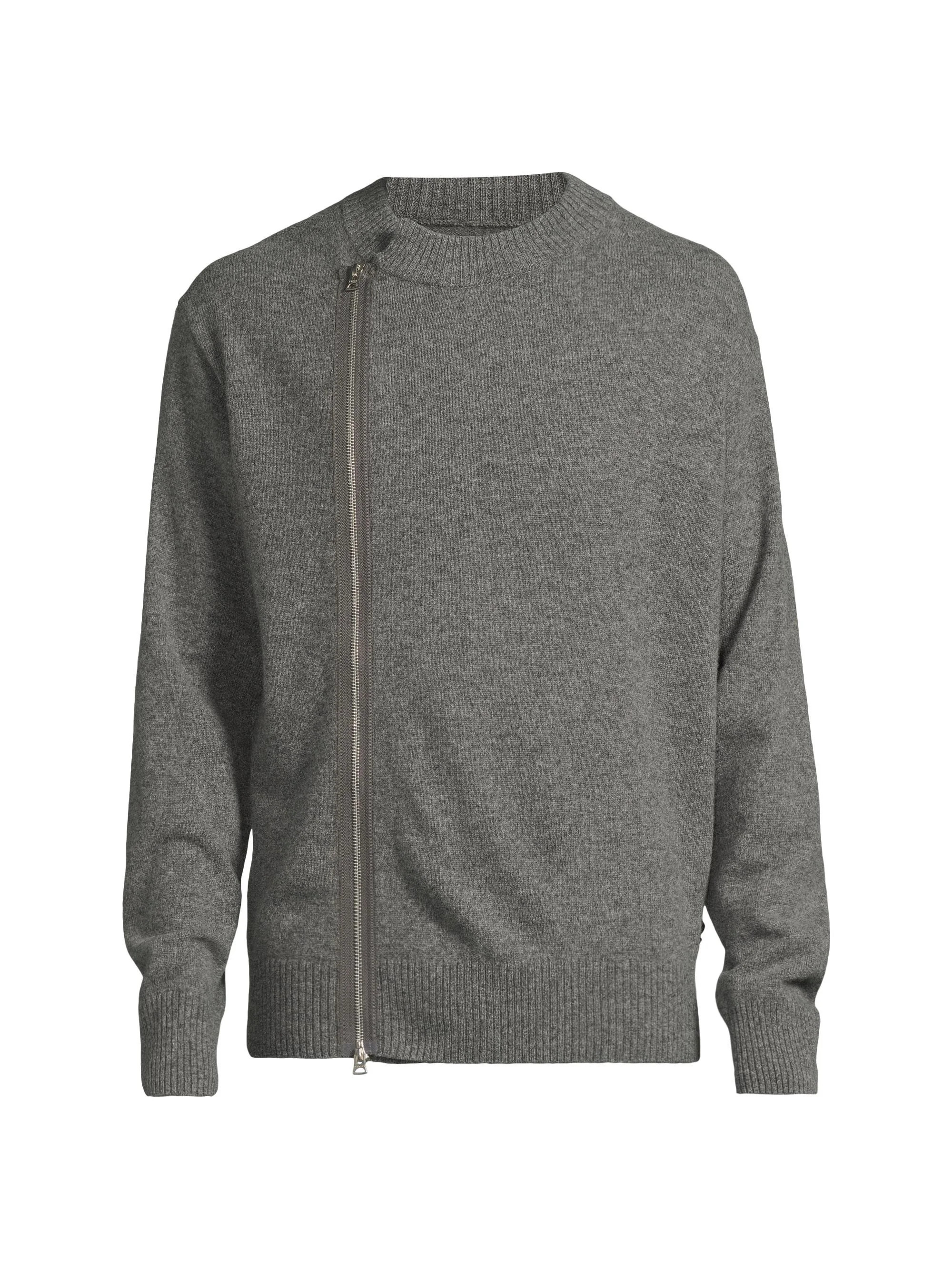 Men's Wool Zip-Front Cardigan - Gray - 1