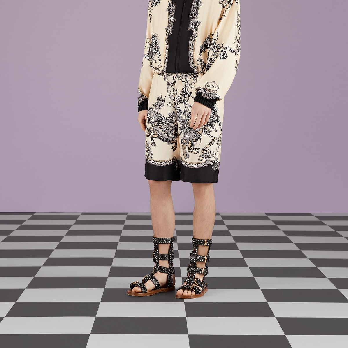 Silk short with roi soleil print - 5