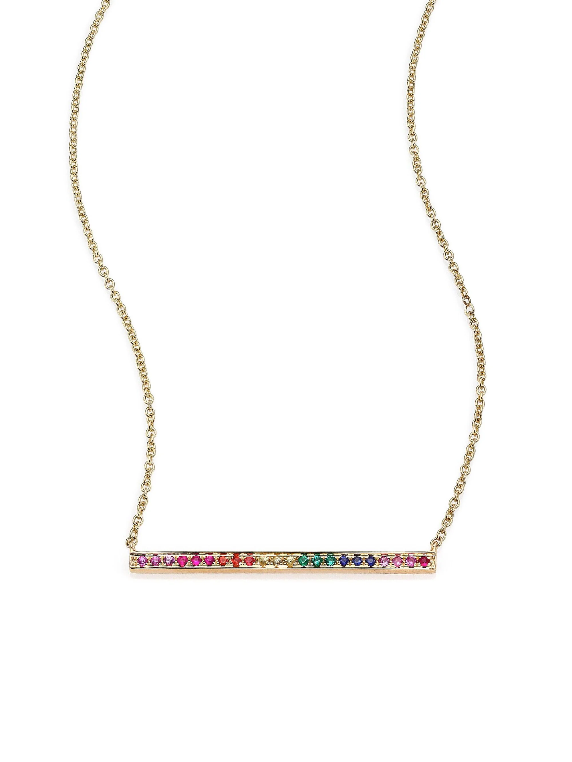 Women's Rainbow Multicolor Sapphire, Emerald & 14K Yellow Gold Long Bar Necklace - Multi - 1