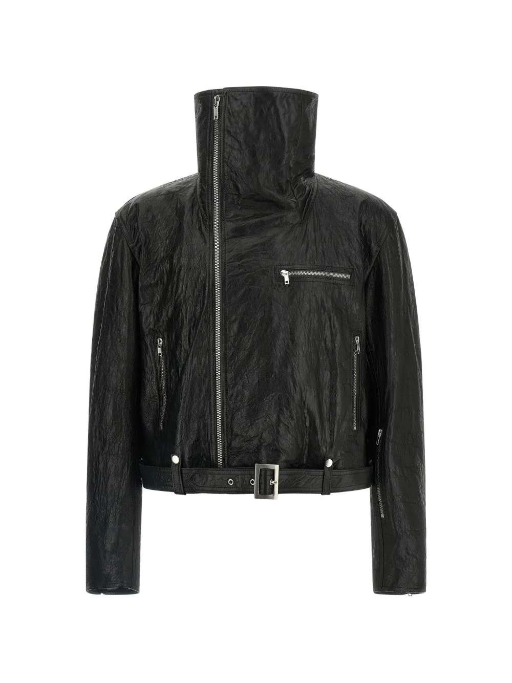 high-collar leather jacket - 1