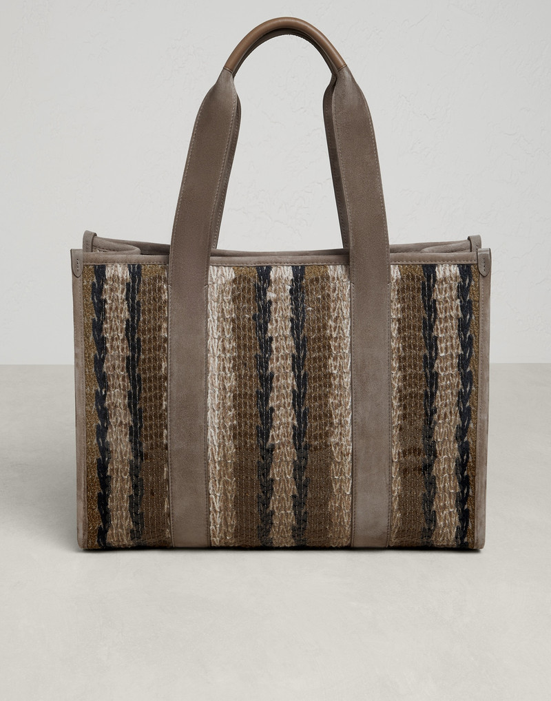 Dazzling Stripe Embroidery shopper bag in jute and cotton 2