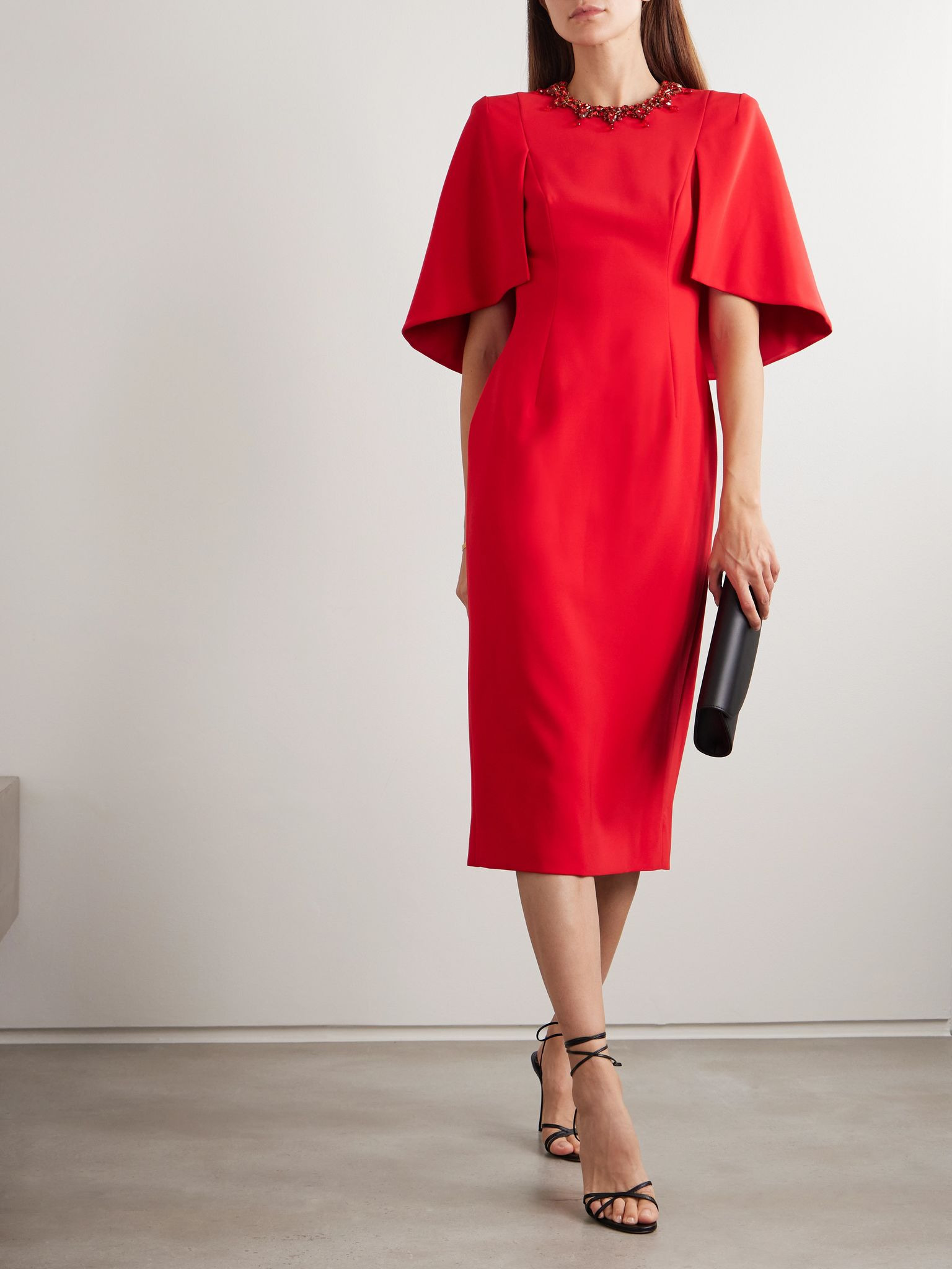 Ursa cape-effect crystal-embellished crepe midi dress Red - 2