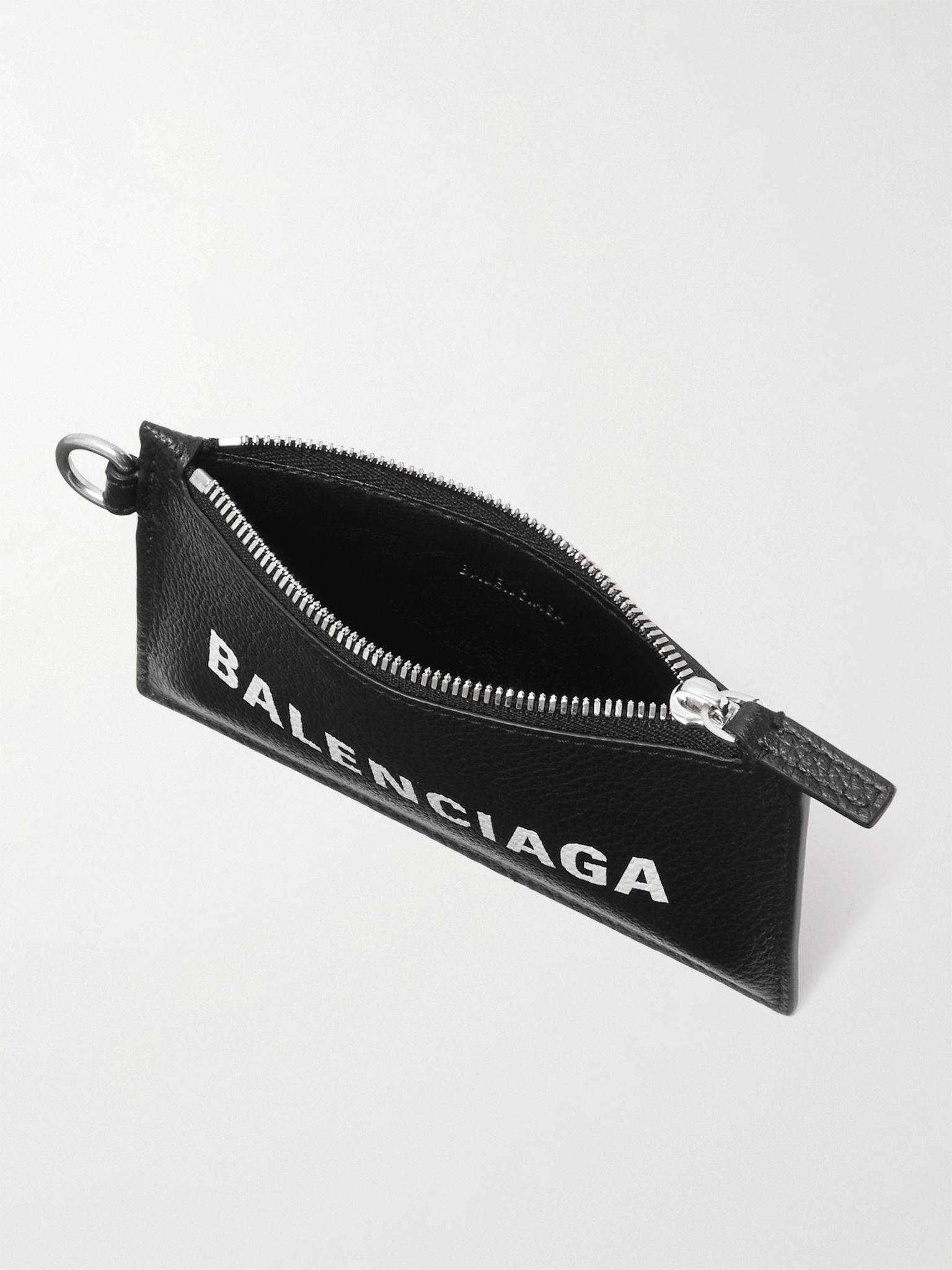 Logo-Print Full-Grain Leather Cardholder with Lanyard Black - 4