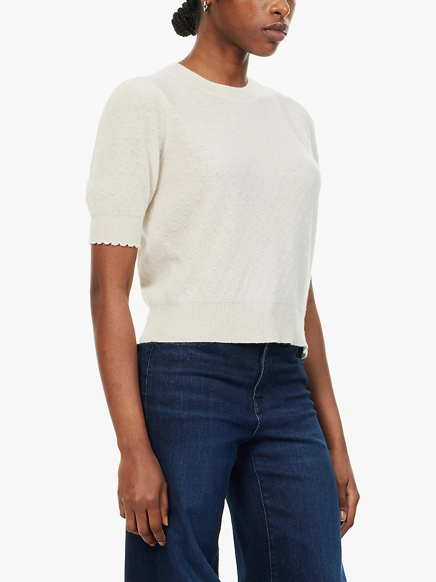 Pointelle-knit puff-sleeve cashmere top - 3