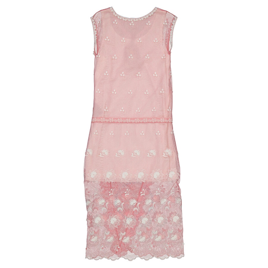 Burberry Ladies Sleeveless Chantilly Lace Embroidered Tulle Dress - 6