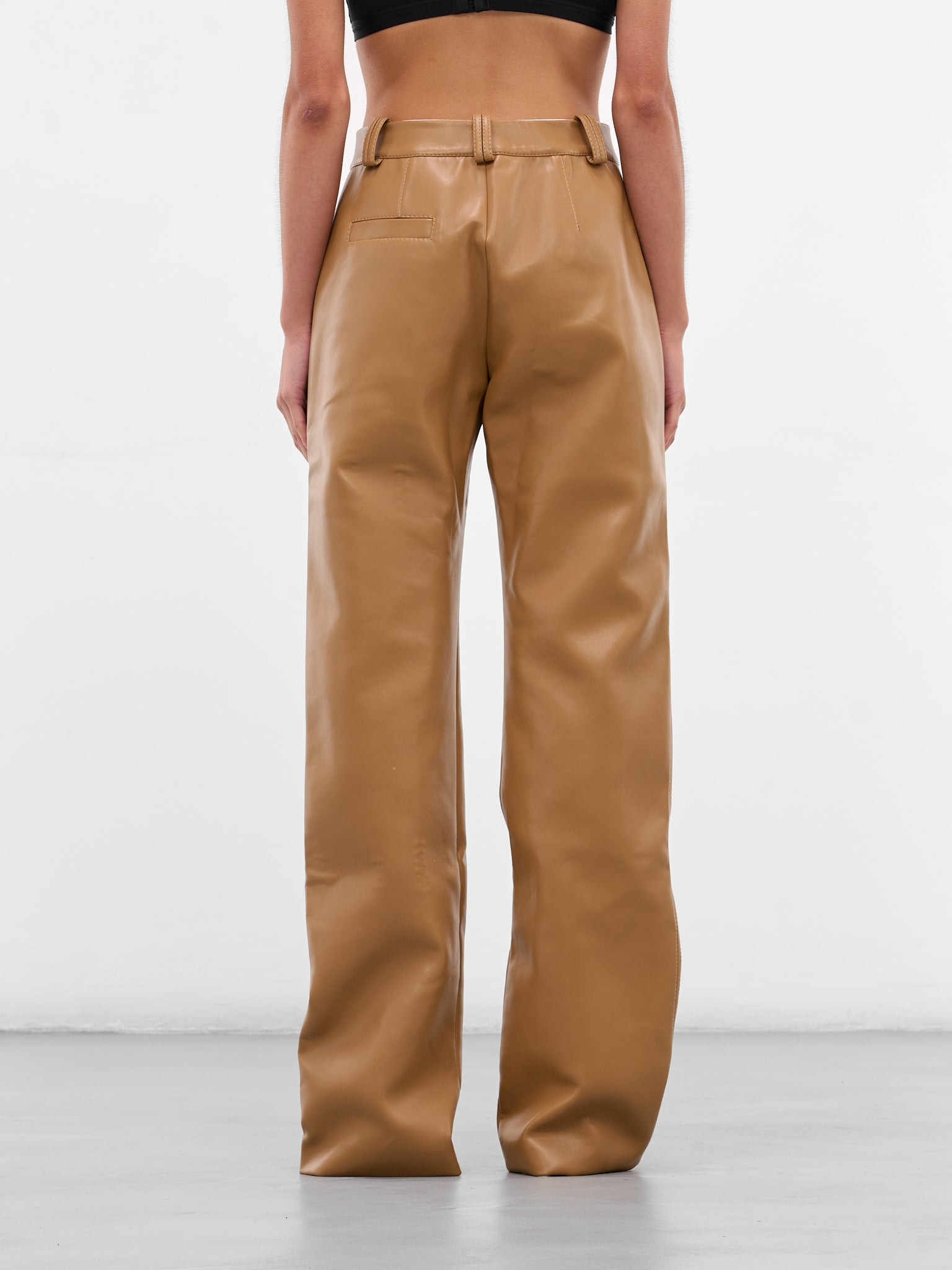 Beige Vegan Leather Cut-Out Trousers - 3
