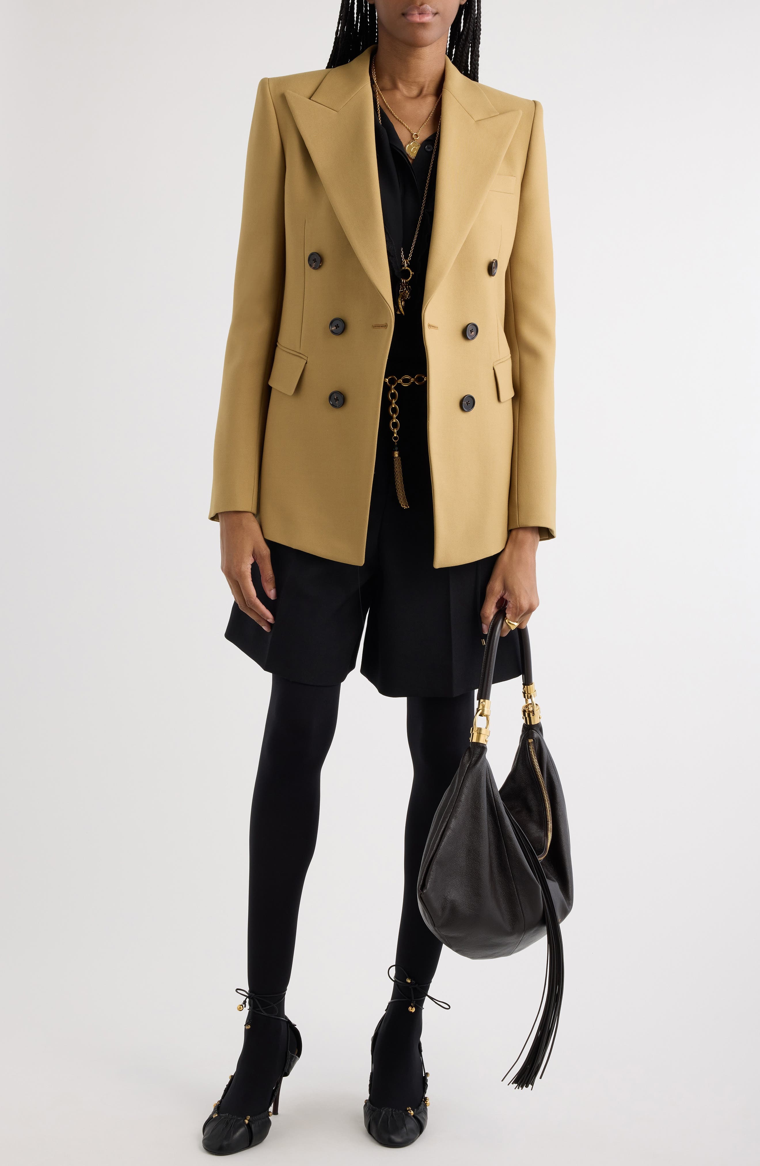 Chloé Double Breasted Virgin Wool Grain de Poudre Blazer in Nut at Nordstrom - 2