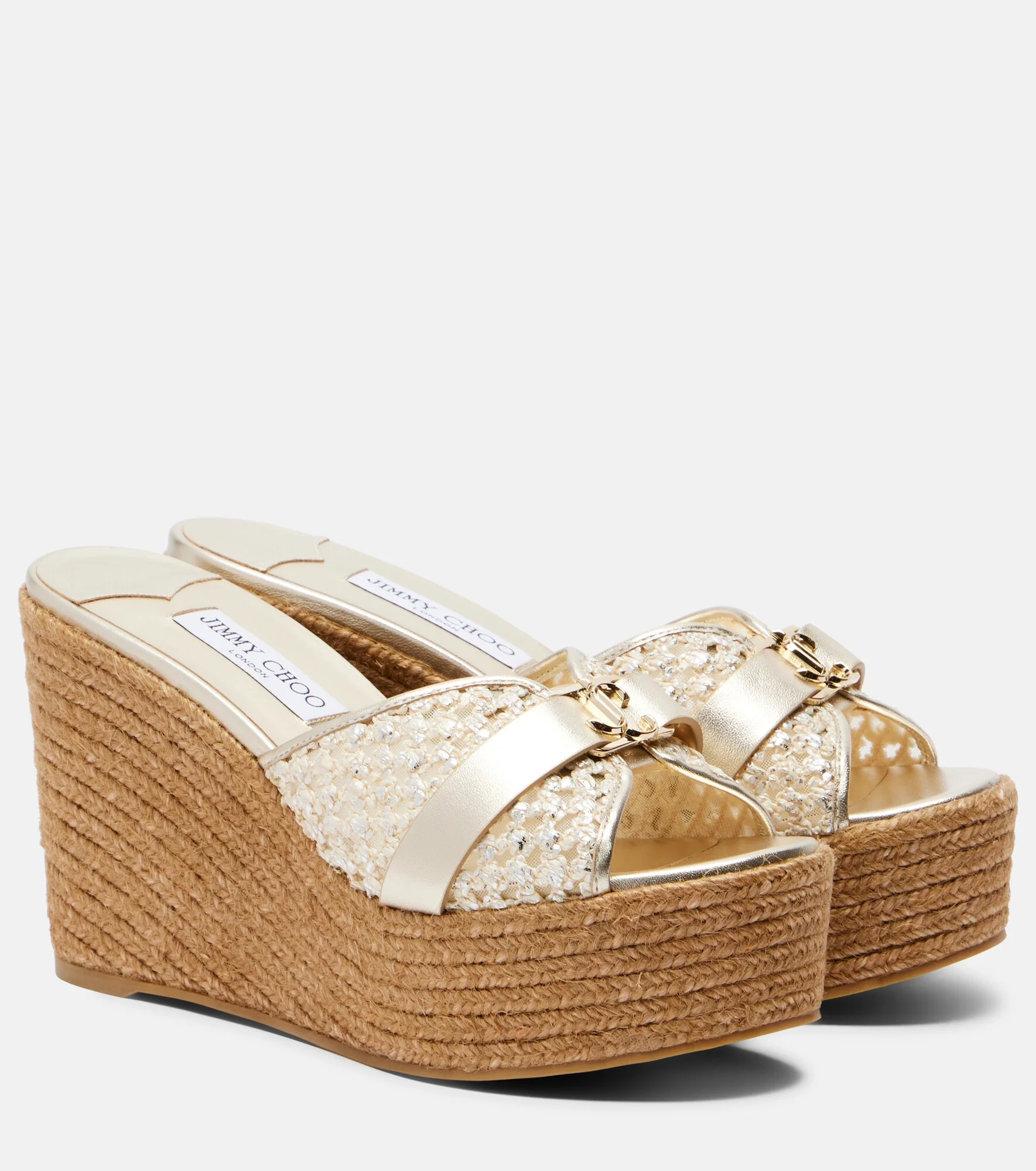 Leda raffia-trimmed leather wedge espadrilles - 1