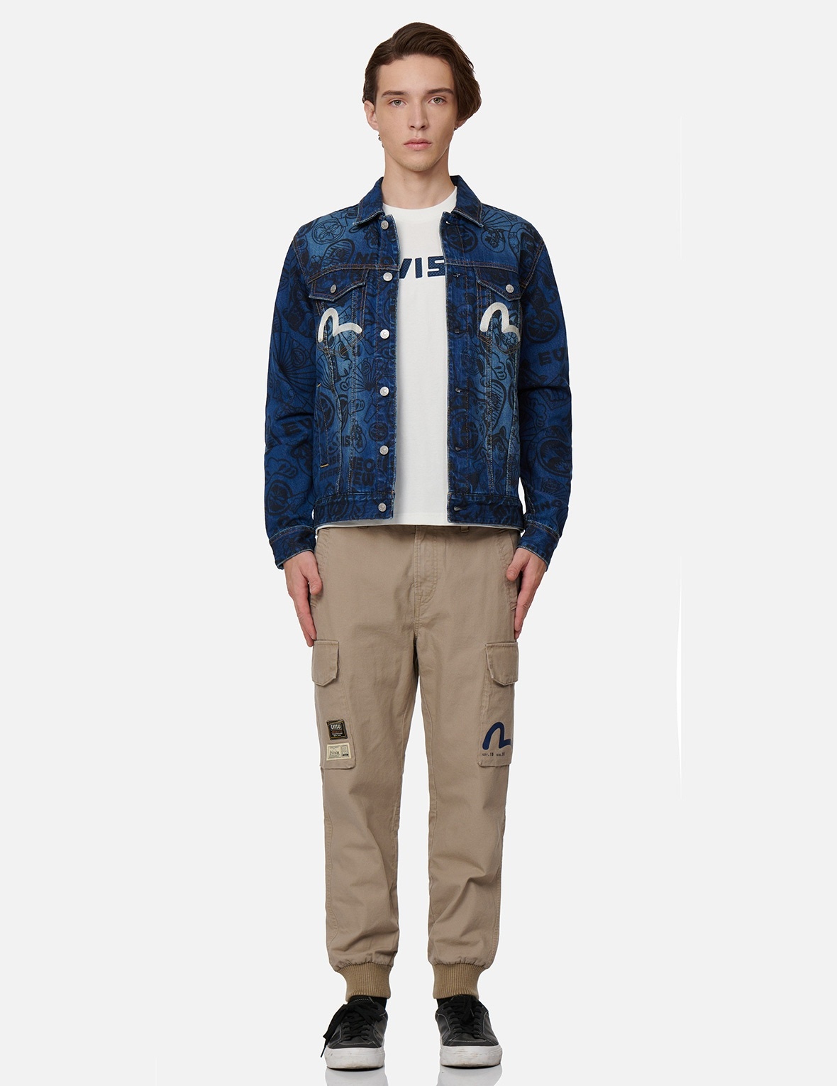 Evisu Eagle and Kamon Allover Discharged Print Denim Jacket