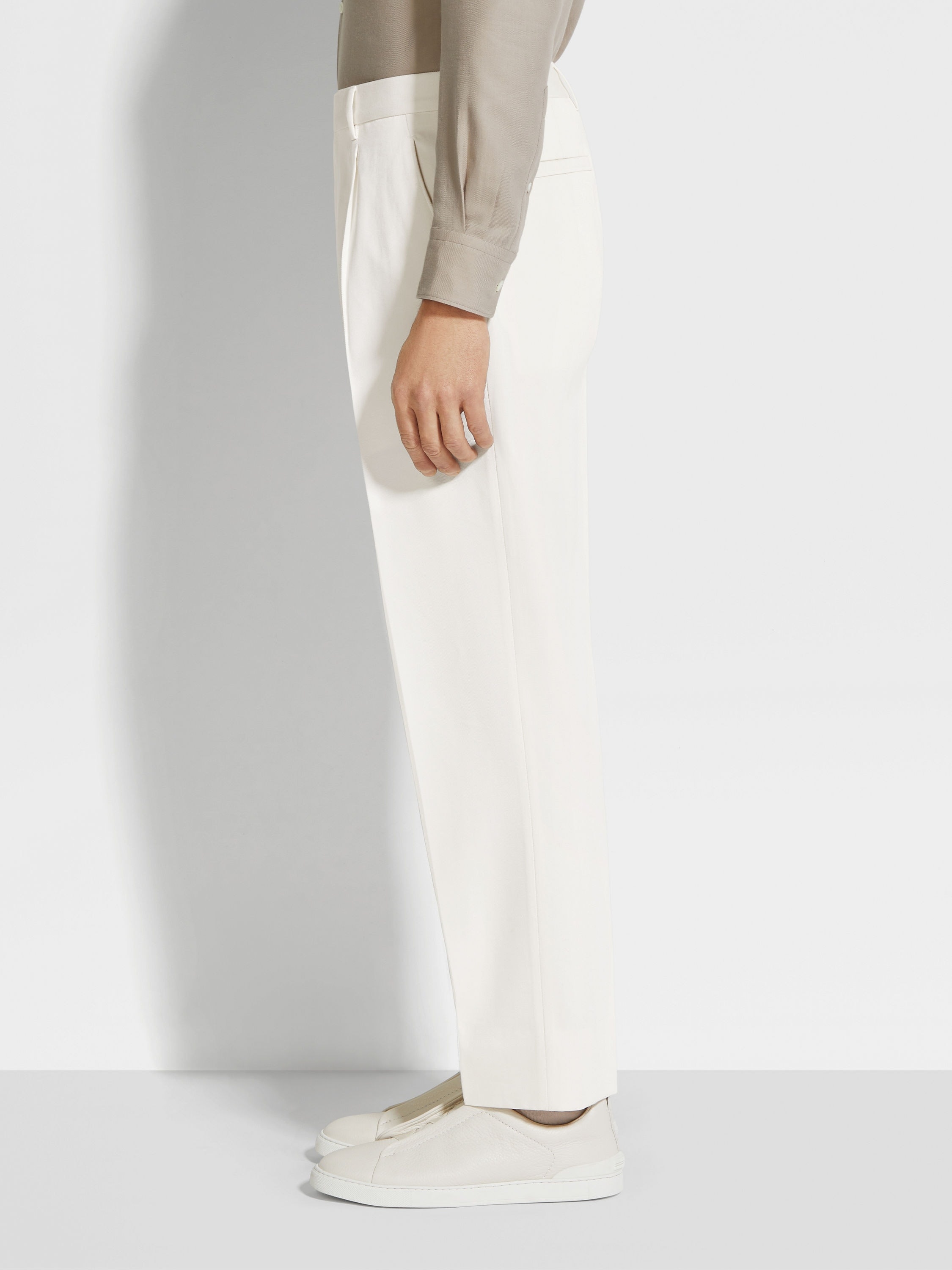 WHITE COTTON AND WOOL PANTS - 4