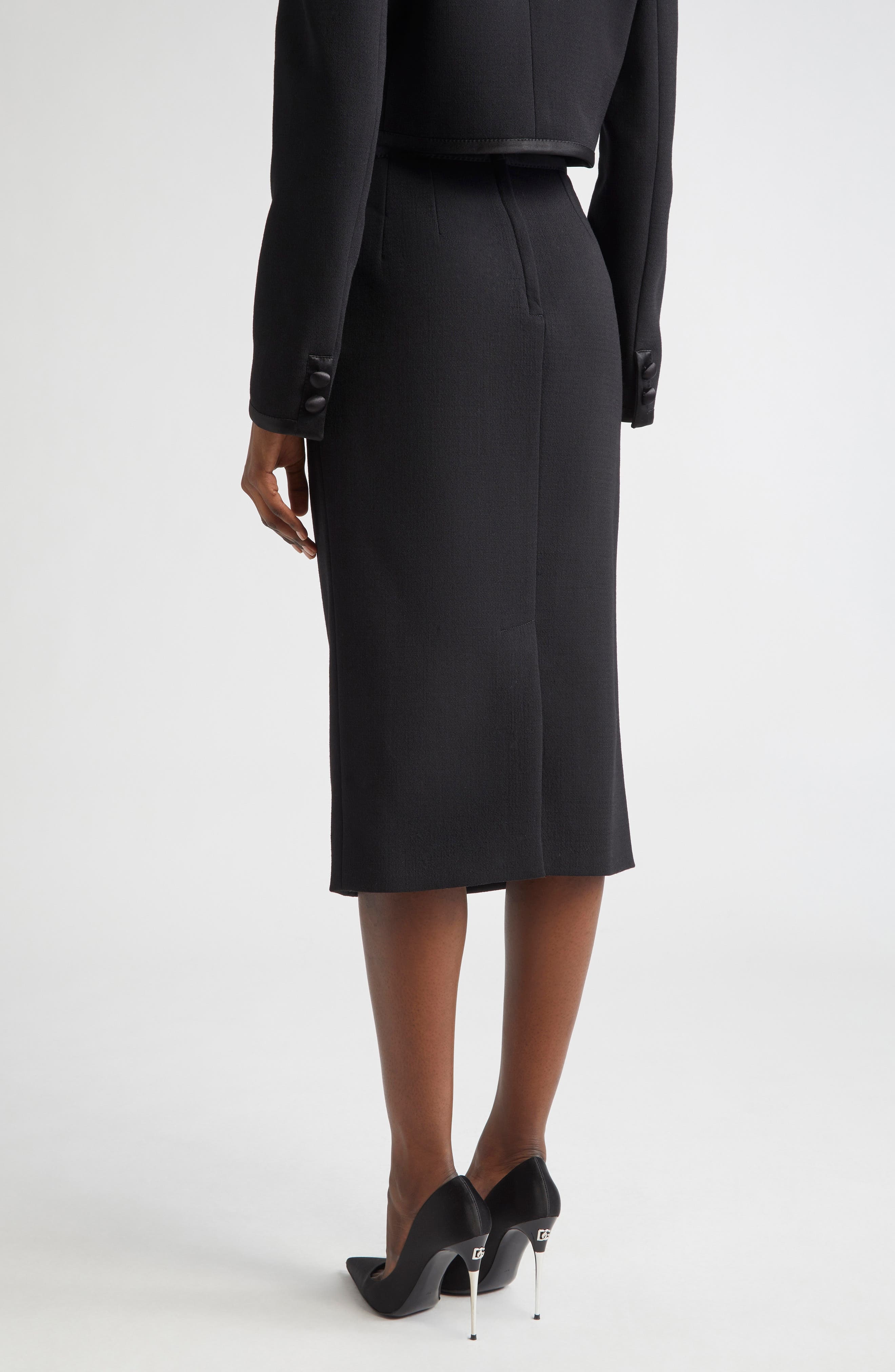 Dolce&Gabbana Satin Trim Stretch Crepe Pencil Skirt in Nero at Nordstrom - 3