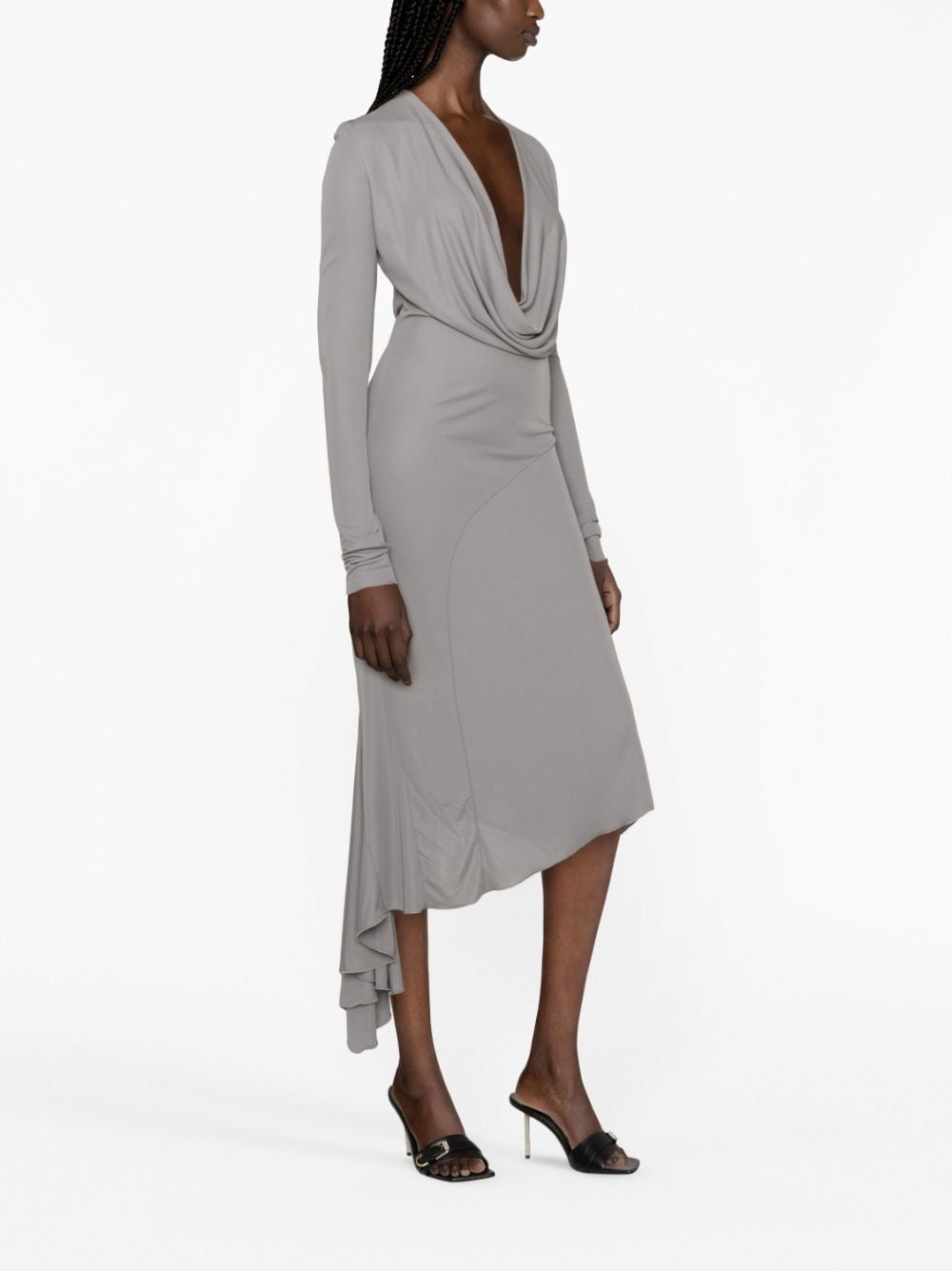 cowl-neck asymmetric midi dress - 4