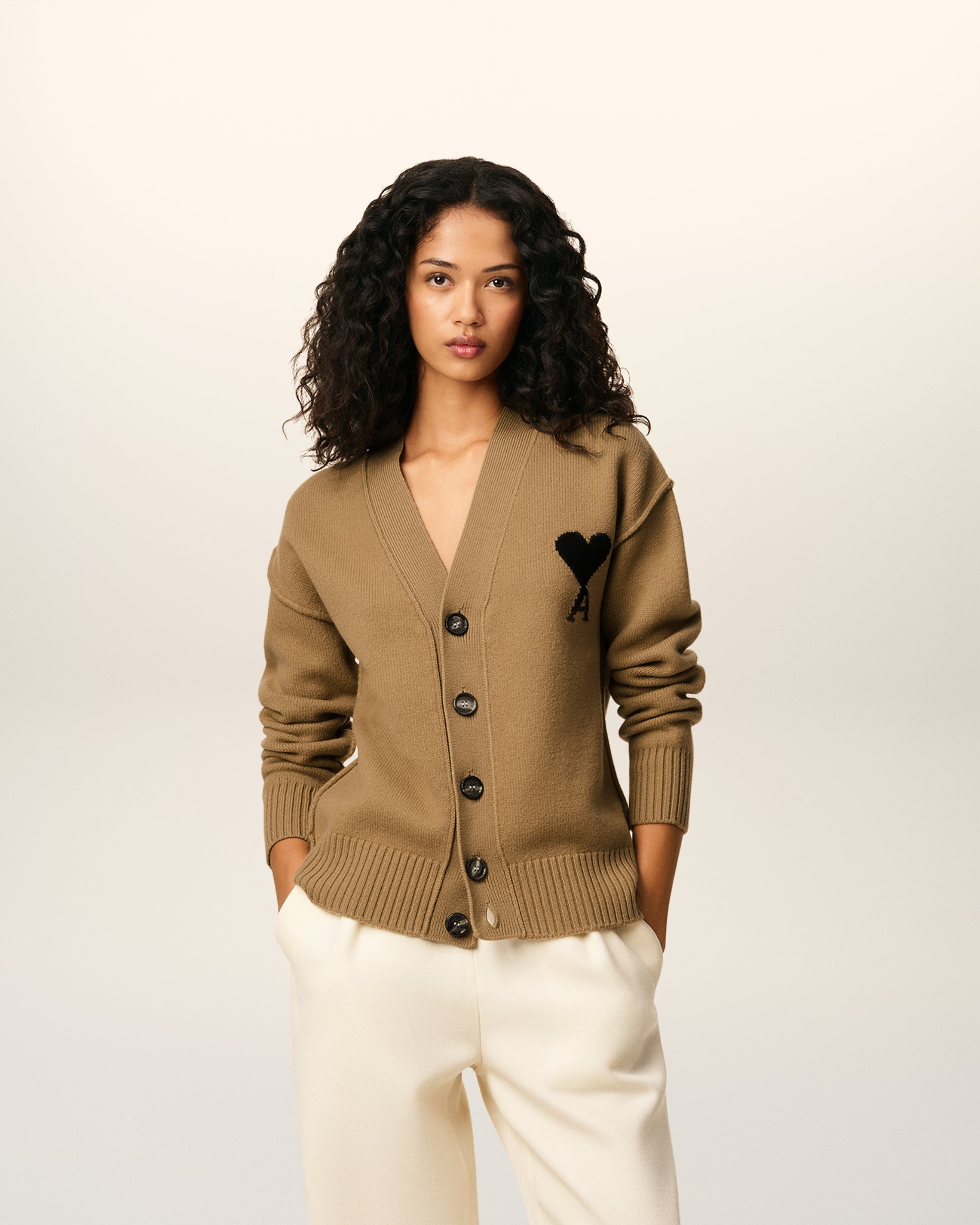 BROWN WOOL AMI DE COEUR CARDIGAN - 8