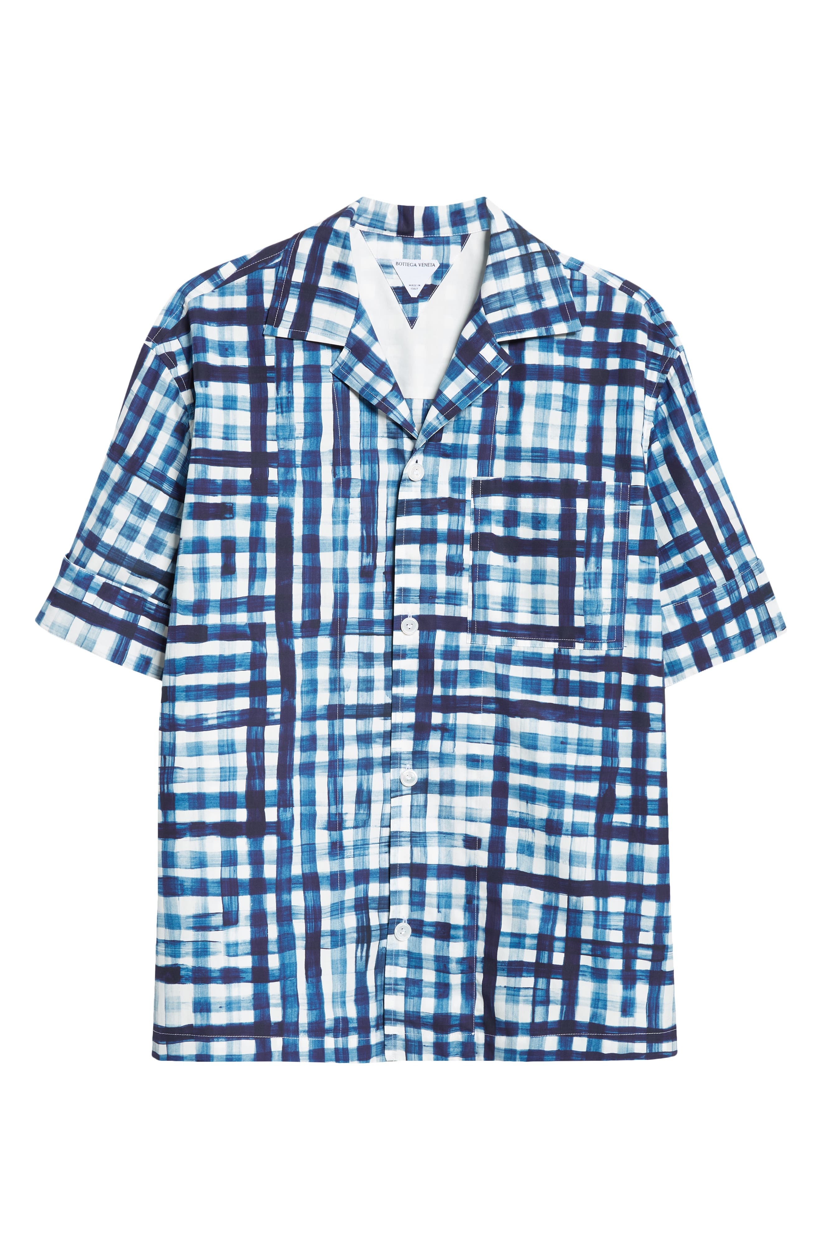 Bottega Veneta Painted Gingham Cotton Camp Shirt in Chalk/Eclipse at Nordstrom - 6