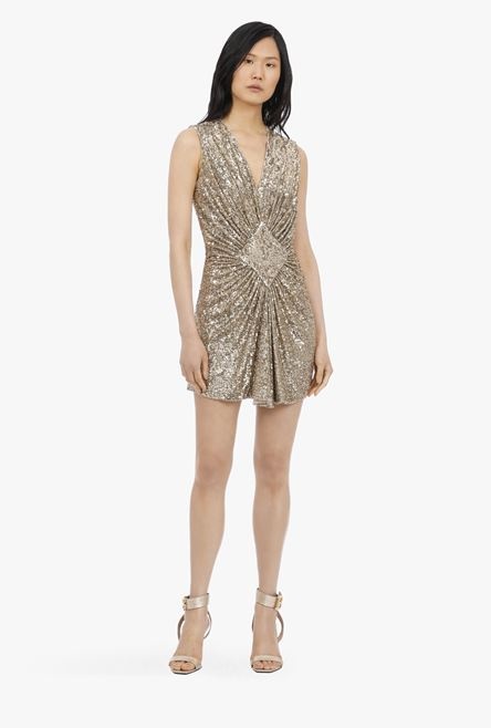 Short pleated dress with golden sequins - 2