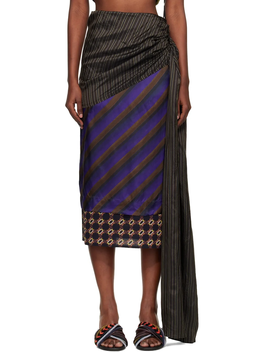 Purple Layered Tie Motif Midi Skirt - 1