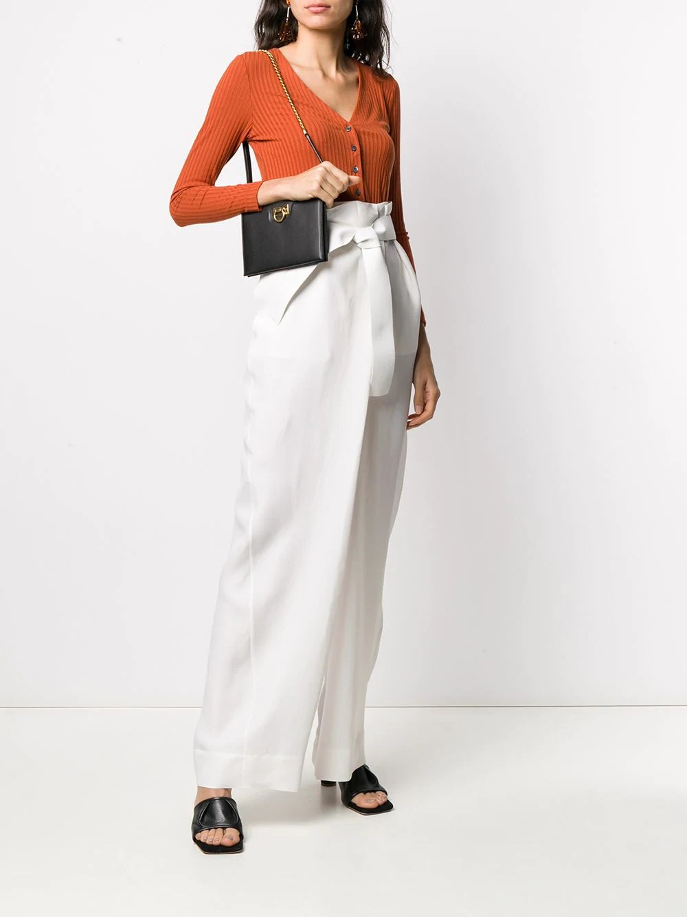 paper-bag waist flared trousers - 2