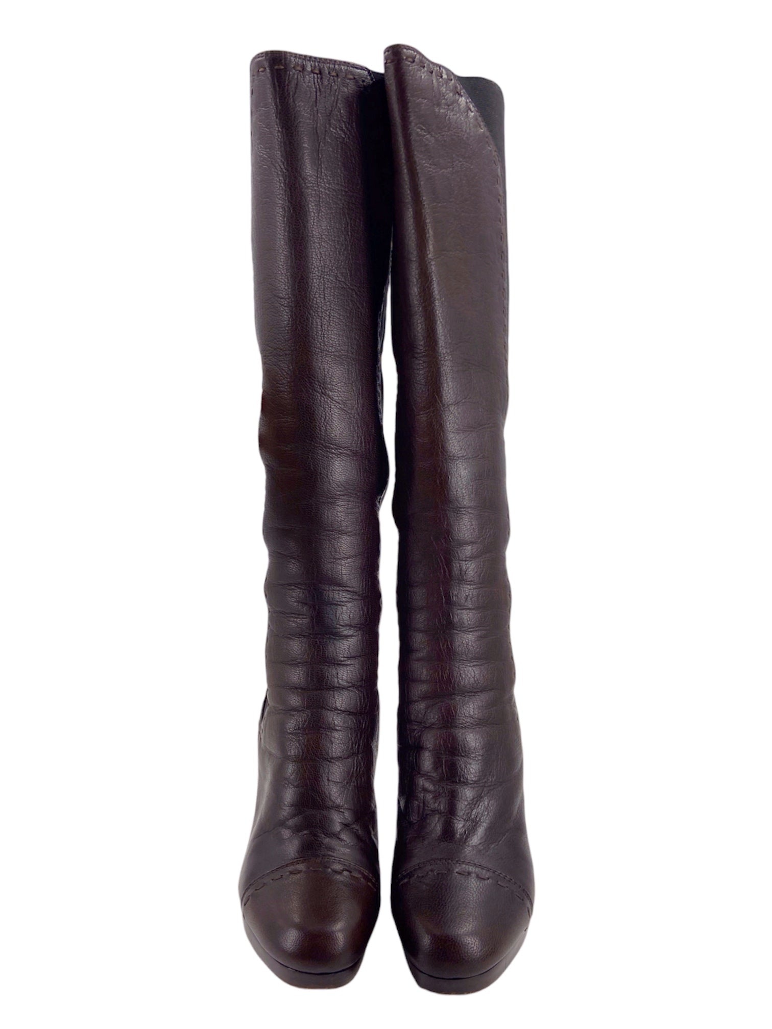 Yves Saint Laurent Rive Gauche Tom Ford Shearling Brown Heeled Stiletto Long Boots 37.5 - 4