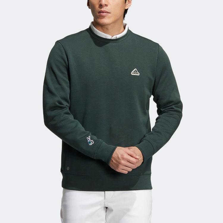 Men's adidas Logo Printing Round Neck Long Sleeves Pullover Green HG5784 - 2
