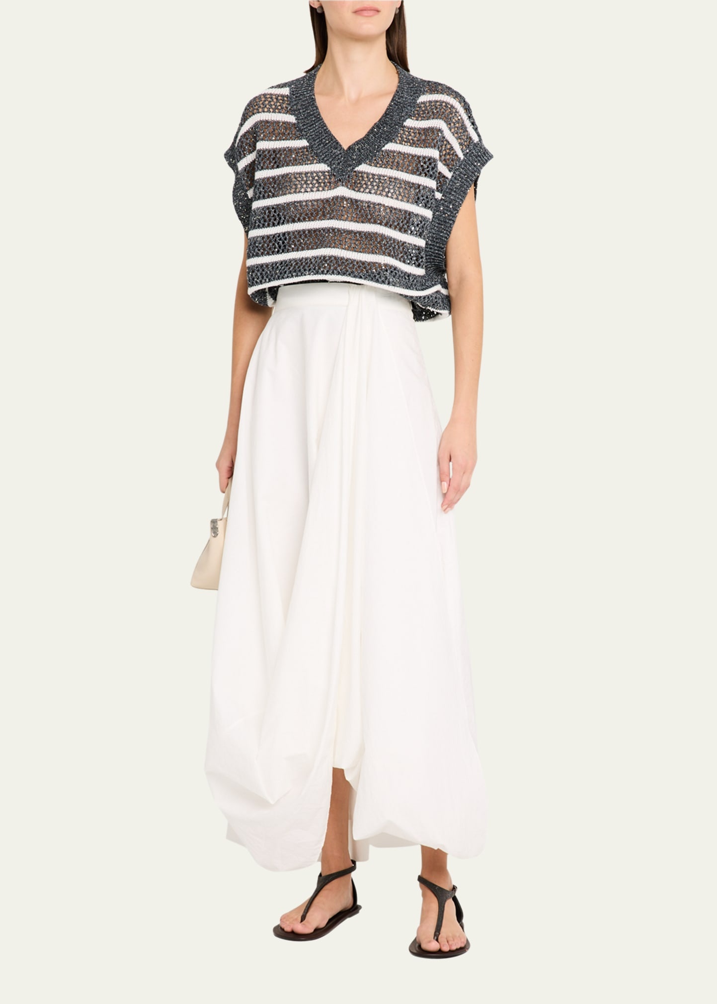 Antibes Striped Paillette Open-Knit Sleeveless Sweater - 2