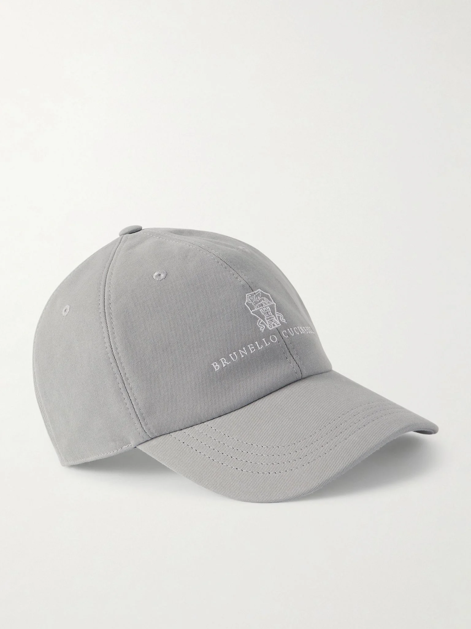 Logo-Embroidered Leather-Trimmed Cotton-Twill Baseball Cap Gray - 1