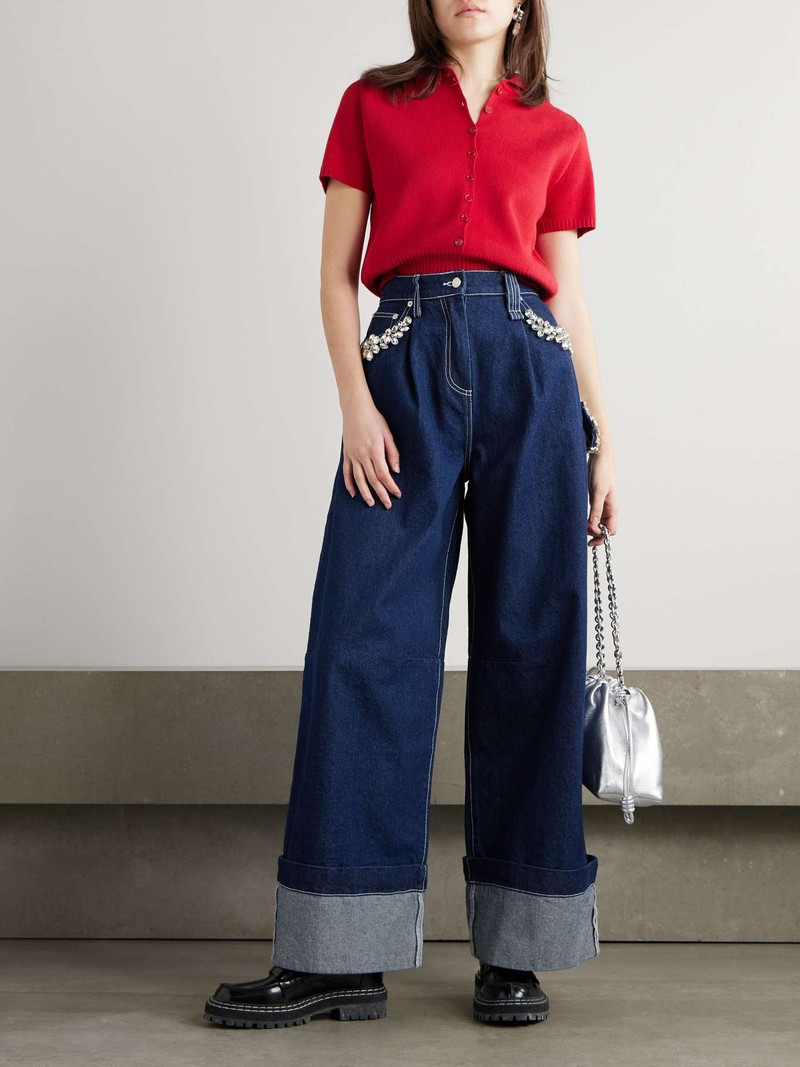 Simone Rocha Crystal-embellished mid-rise wide-leg jeans Indigo outlook