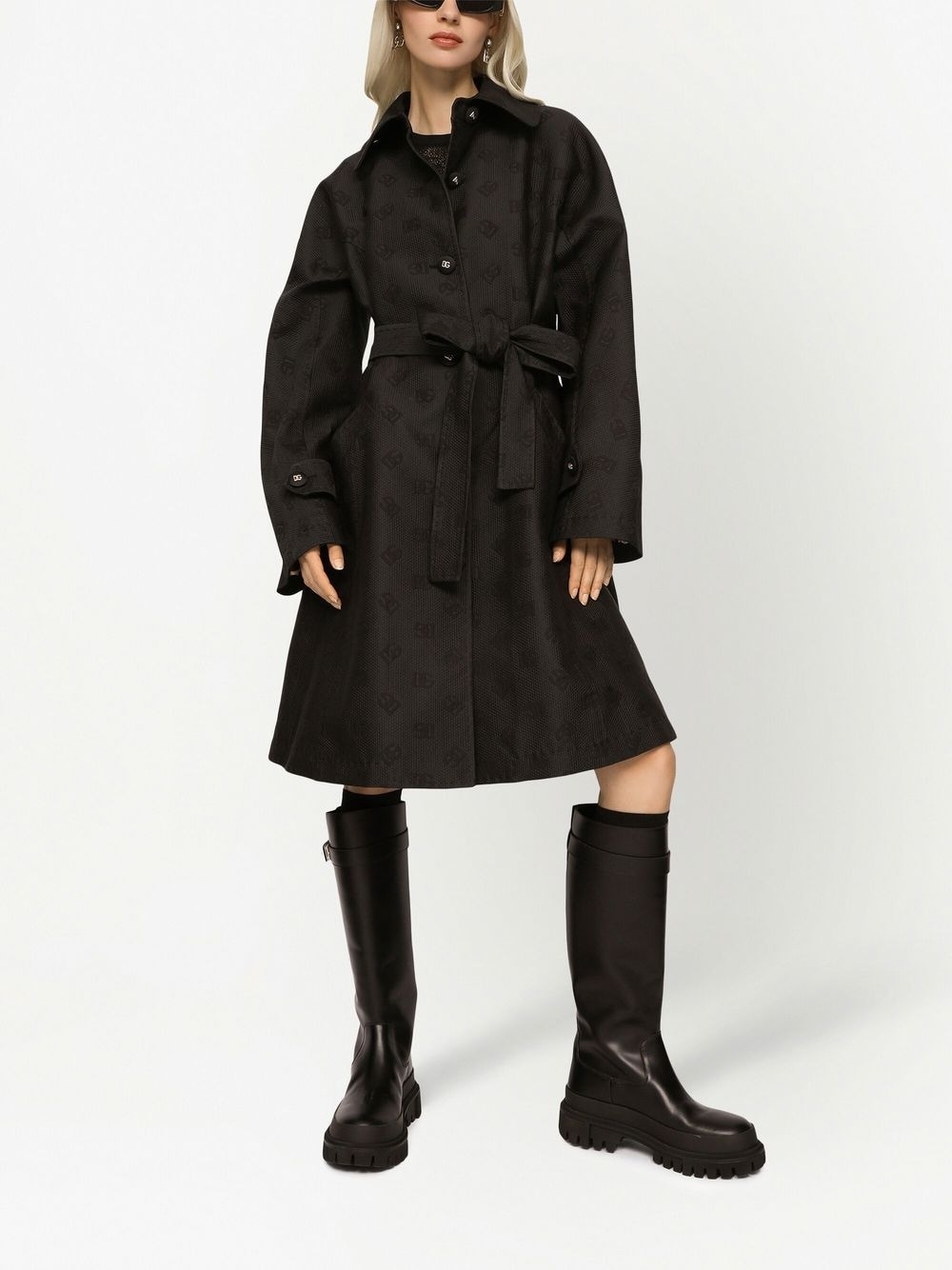 jacquard belted trench coat - 2