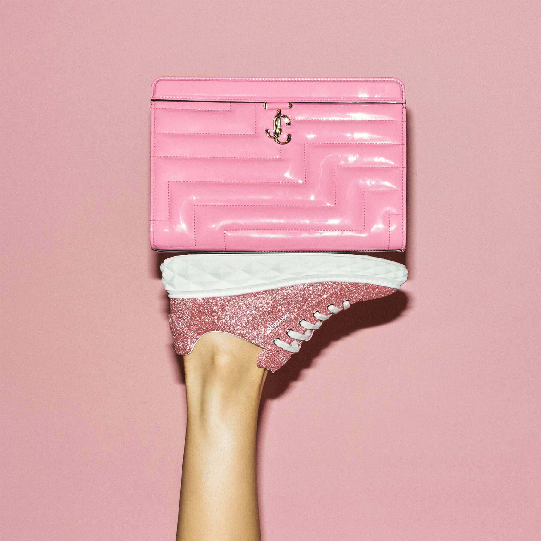 Diamond Light Maxi/F
Glitter Pink Nappa Leather Low-Top Trainers with Platform Sole - 7
