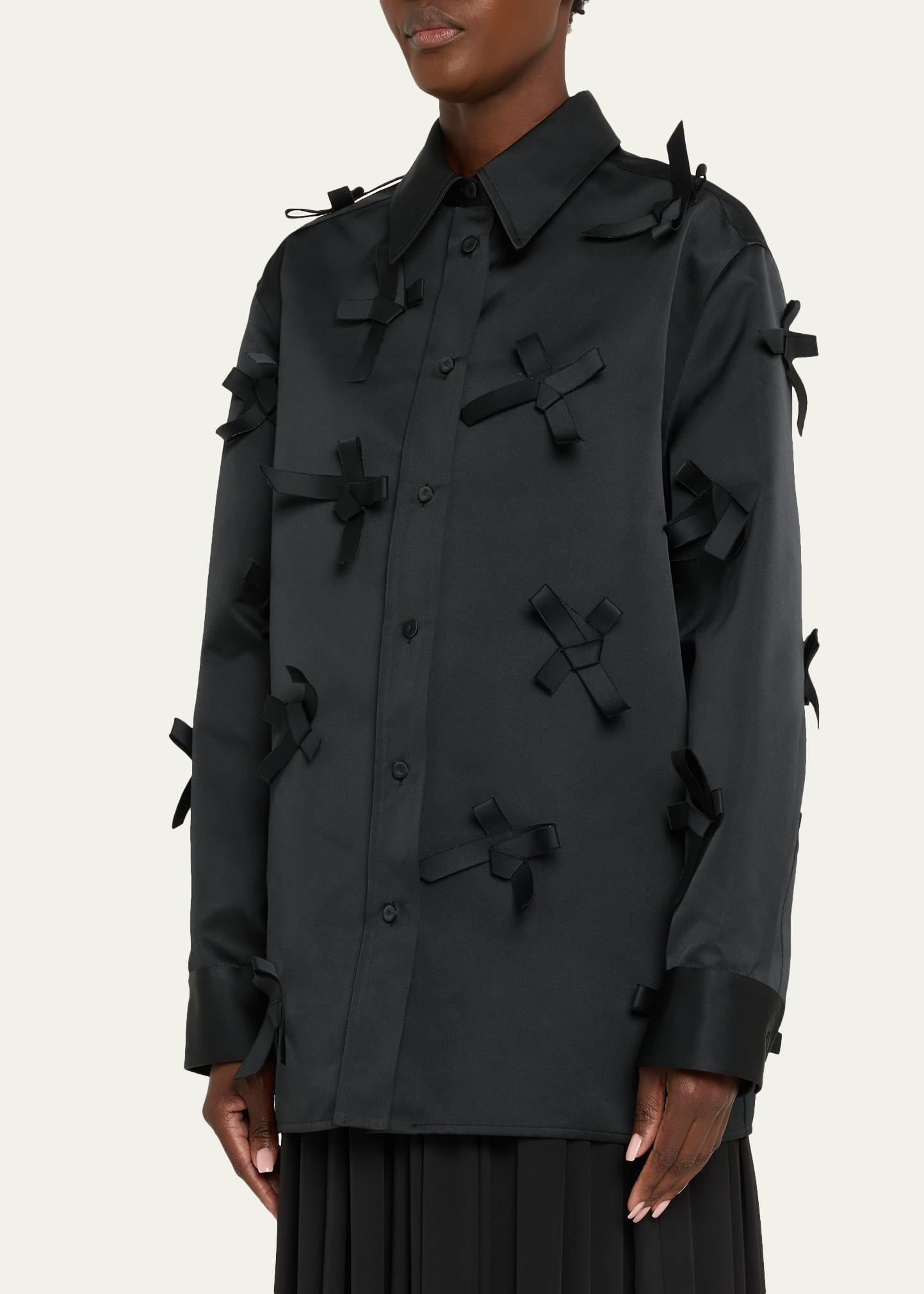 Bow Embellished Button-Down Shirt - 4
