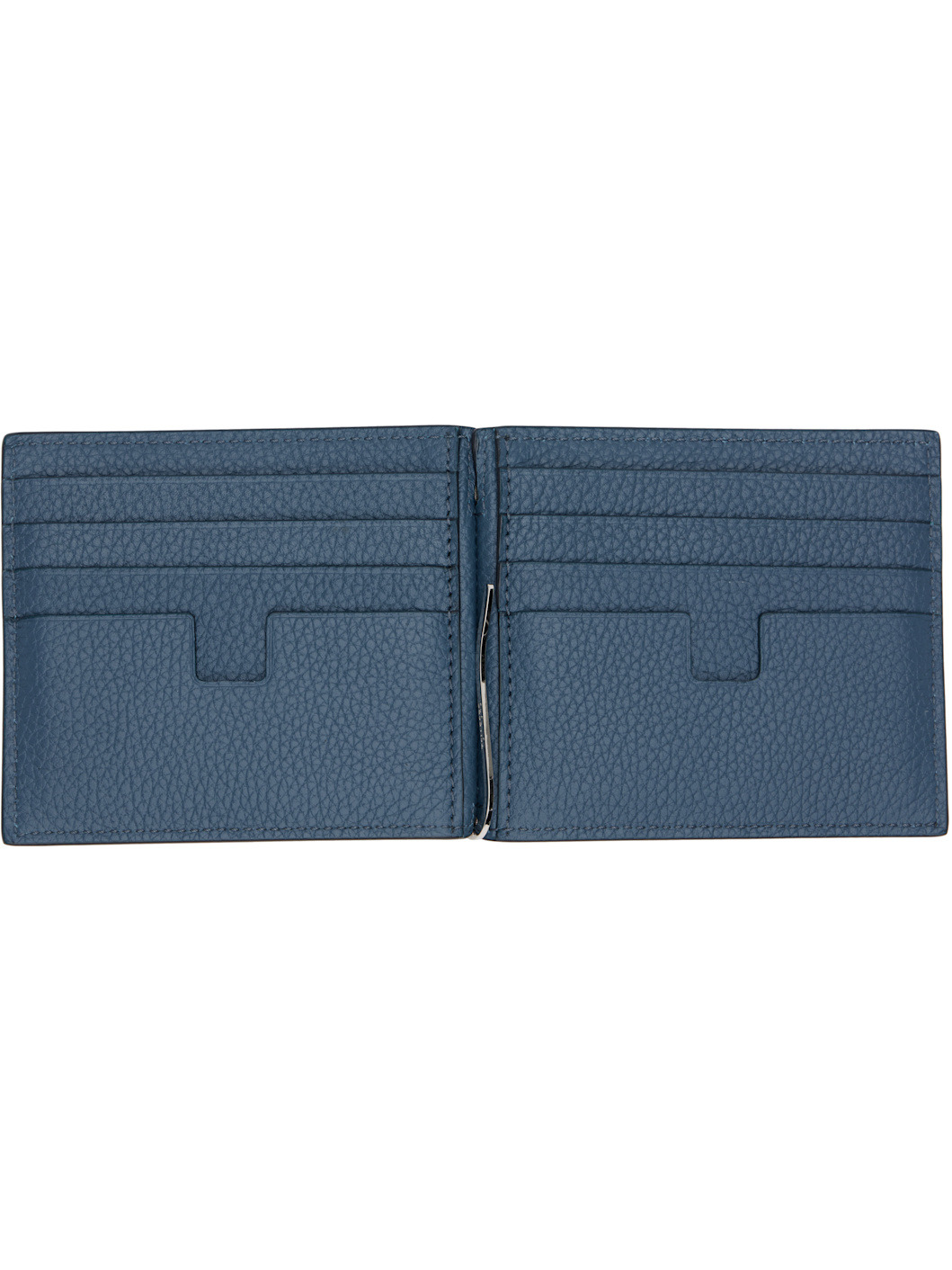 Blue Grain Leather Money Clip Wallet - 3
