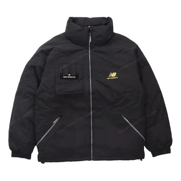 새로운 균형 로고 인쇄 Puffer 재킷 '블랙 화이트' AMJ14308-BK - 1