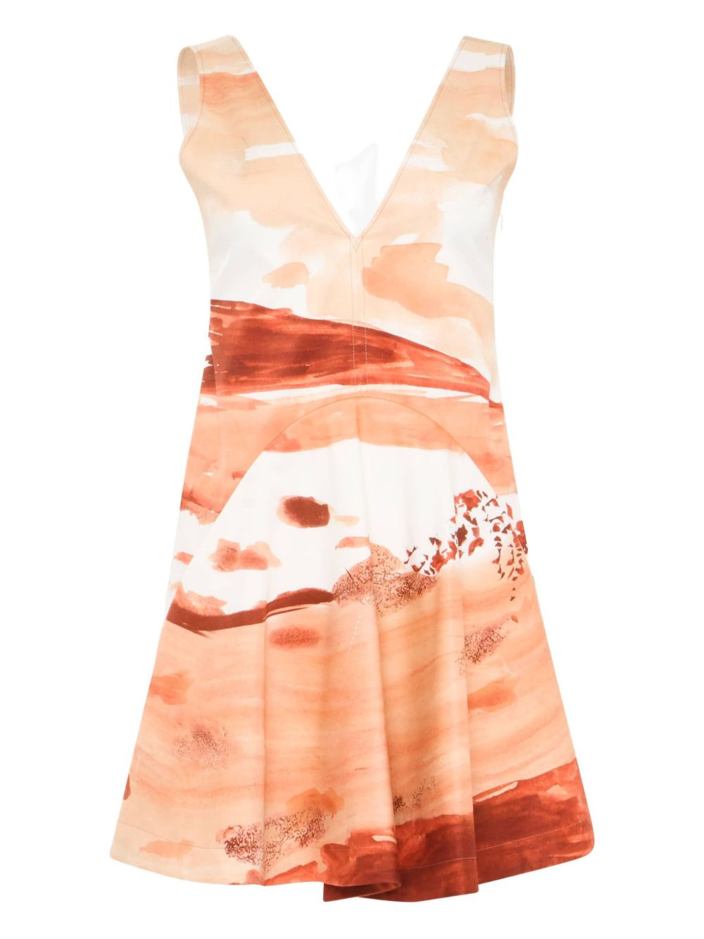 watercolour print V-neck dress - 1