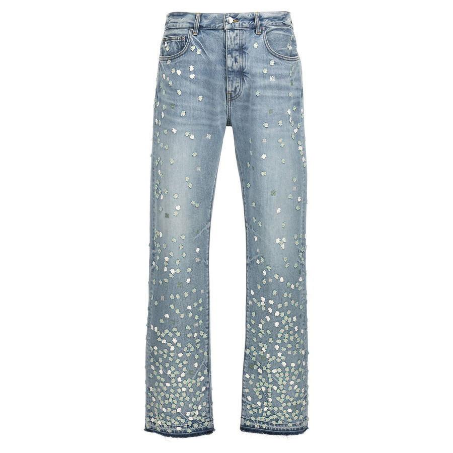 Amiri Men's Blue Floral Appliqued Straight Jeans - 5