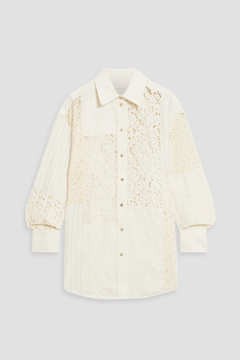 Patchwork cotton and linen-blend corded lace and jacquard shirt - 1