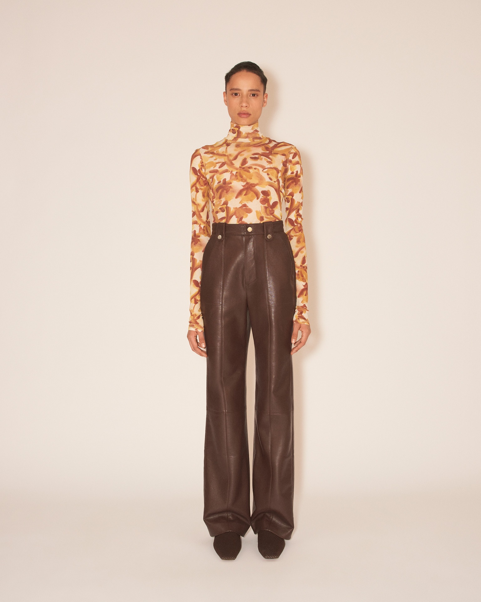 ZELDA - Straight leg regenerated leather cargo style trousers - Dark brown - 2