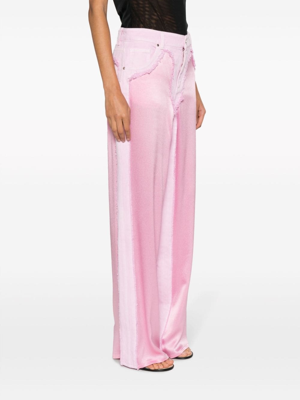 satin-panel wide-leg trousers - 3