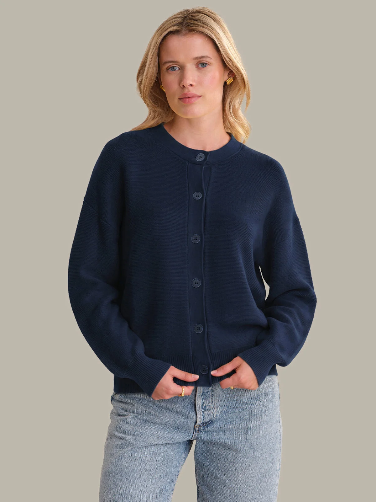 Emy: Crewneck Cotton Cardigan - 1