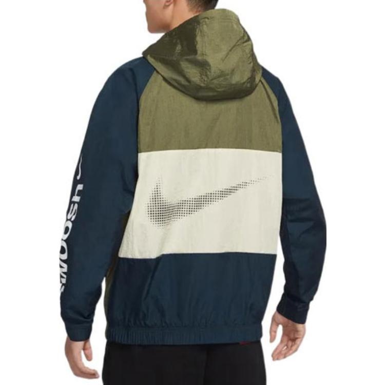 Men's Nike Alphabet Logo Printing Colorblock Hooded Jacket Autumn Olive Green DX6311-222 - 5