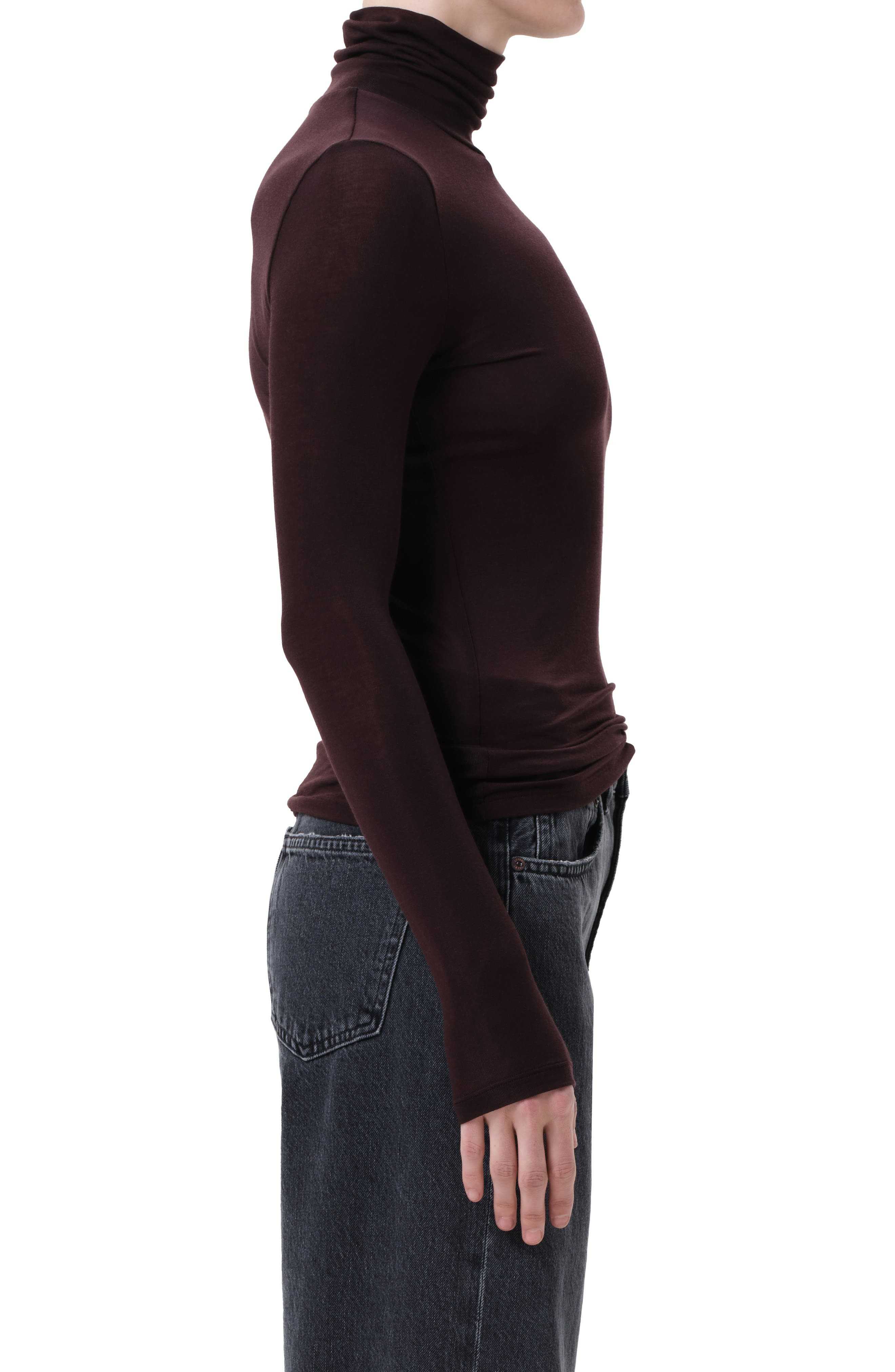 AGOLDE Pascale Rib Turtleneck Top in Root Dk Brown at Nordstrom - 3