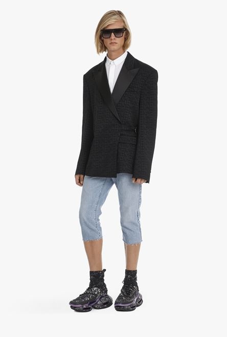 Asymmetrical black crepe blazer with Balmain monogram - 2