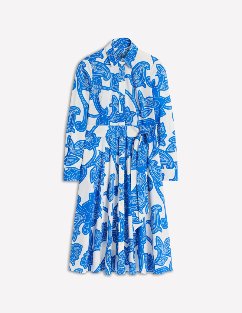 Amy Cotton Midi Shirt Dress-Cerulean Blue, Paisley Whirl 1