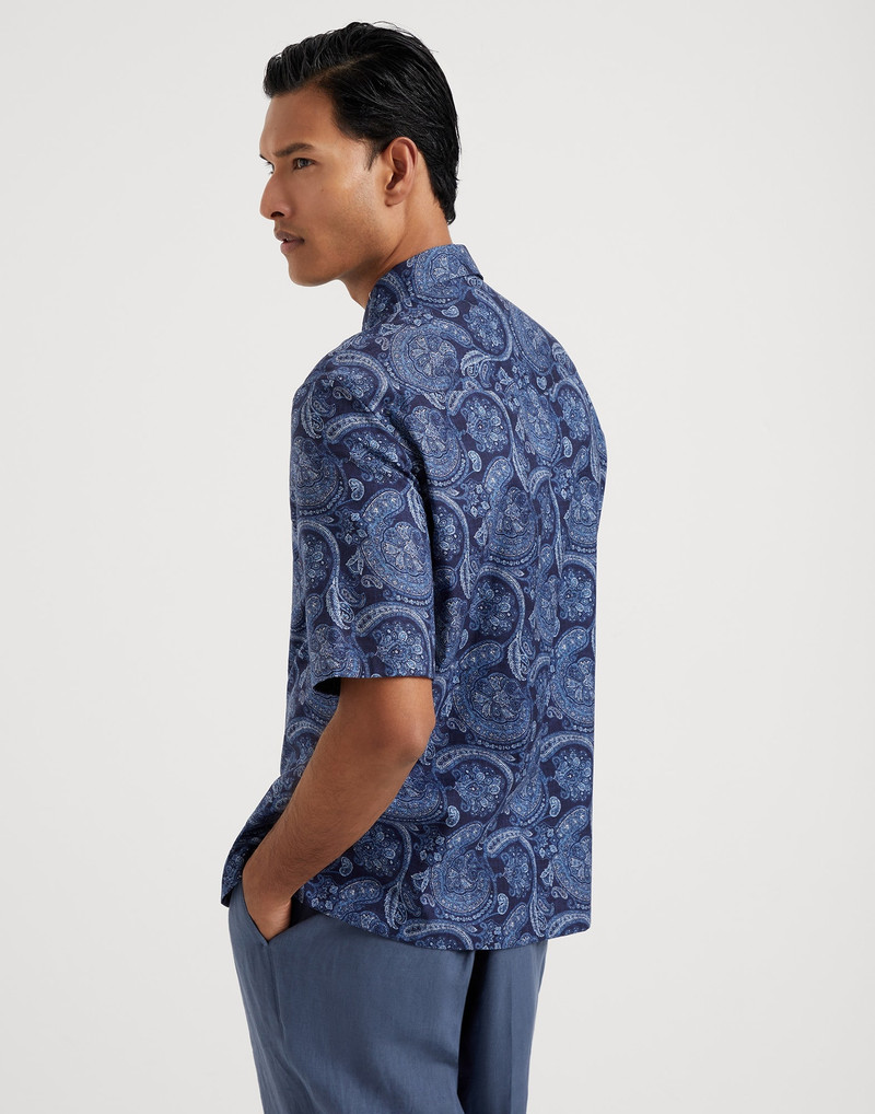 Brunello Cucinelli Paisley cotton easy fit short sleeve shirt with camp collar outlook